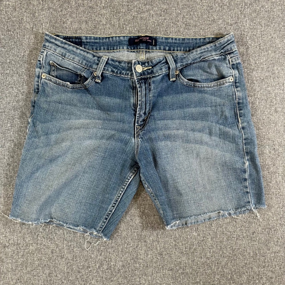 Levis Shorts Womens 11 518 Superlow Blue Stretch Raw Hem Denim